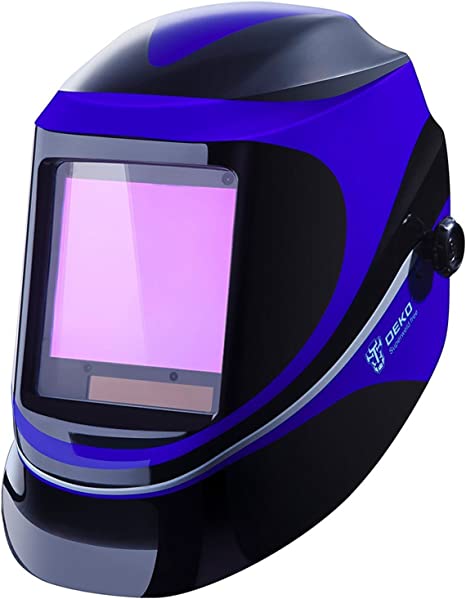 DESOON Solar Power Auto Darkening Welding Helmet with Wide Lens Adjustable Shade Range 4/9-13 for Mig Tig Arc Weld Grinding Welder Mask （BLUE）