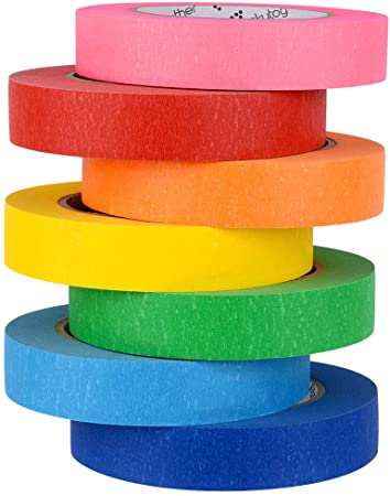7 Rolls Colored Masking Tape, Colorful Rainbow Painters Tape, Different Colors Decorative Arts & Crafts Tape Set, 1 inch Wide by 60 Yard, Rainbow, Pack of 7 by Skytogether