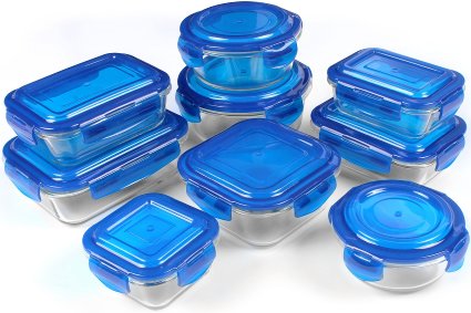 Glass Food Storage Container Set - Blue - BPA Free - FDA Approved - Reusable - Multipurpose Use for Home Kitchen or Restaurant - (18 Piece) - By Utopia Kitchen