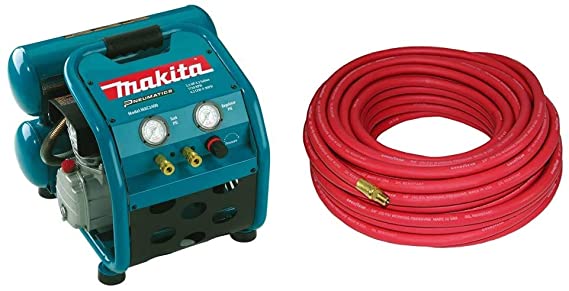 Makita MAC2400 Big Bore 2.5 HP Air Compressor & Good Year 12674 Rubber Air Hose Red, 50-Feet x 3/8-Inch