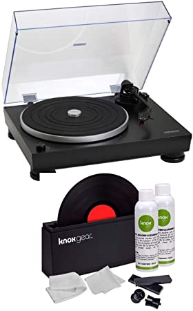 Audio-Technica at-LP5 Direct-Drive Turntable (Black) with Knox Gear Vinyl Record Cleaner Kit (2 Items)