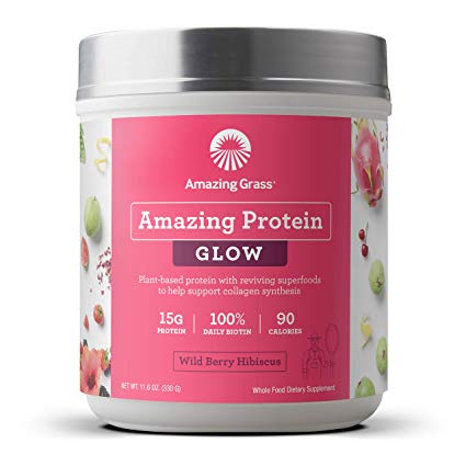 Vegan Collagen Support Protein Powder by Amazing Grass, Biotin, USDA Organic, Flavor: Wild Berry Hibiscus, 15 Servings, 15g Protein