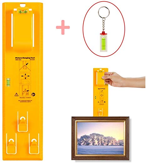 Portable Picture Hanger Levels Marking Tool and Mini Acrylic Keychain Block Level Vial for Photo Frames, Mirrors, Clocks, Artwork, Wall Coverings and All Types of Suspension Hardware(Yellow).