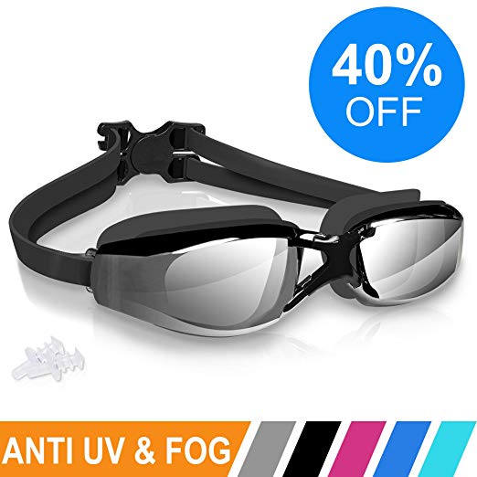 ARTEESOL Swimming Goggles,No Leaking Anti Fog Swim Goggles Crystal Clear Vision Mirrored with UV Protection,Free Protective Case and Earplug Included,for Adults and Kids(5 Colours)