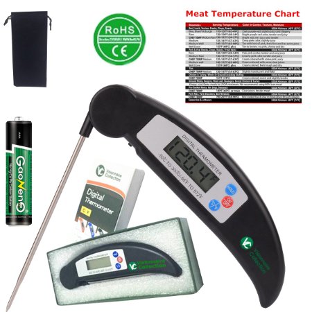 Digital Ultra fast Cooking Thermometer for Food, Meat, Grill, BBQ, Milk, Candy and Bath Water from Vissionnaire Collection. Black