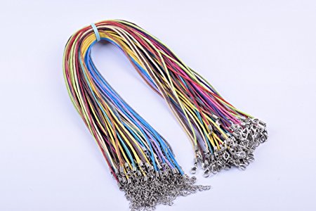 100pcs Mixed Colors Waxed Cotton Cord Necklace 1.5mm/17'' with Extension Chain Lead&nickel Free Mixed of More Than 17 Different Colors