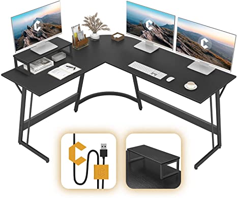 CubiCubi Modern L-Shaped Desk Computer Corner Desk, 59.1" Home Office Writing Study Workstation with Small Table, Space Saving, Easy to Assemble, Black