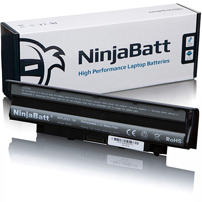 NinjaBatt Laptop Battery Dell Inspiron 13R (N3010) 14R (N4010) 14R (N4110) 15R (N5010) 17R (N7010) M5110 M4110 M501 M503 Series, Vostro 3450 3550 3550N 3750, Fits P/N J1KND 312-0234 383CW YXVK2 W7H3N J4XDH 9TCXN [Li-ion 6-cell 4400mAh/48Wh]