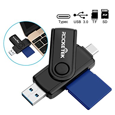 USB C OTG Adapter, Rocketek Type C 3.1   USB 3.0 Portable SD/TF Memory Card Reader for SDXC/SD/SD/Micro SD/ush-i cards - USB Reader Support Read & Writer 2 Memory Cards Simultaneously