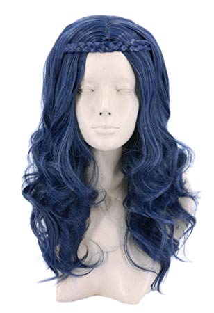 Topcosplay Girls Kids Child Evie Wig Dark Blue Wave Halloween Costume Wigs Cosplay Wig