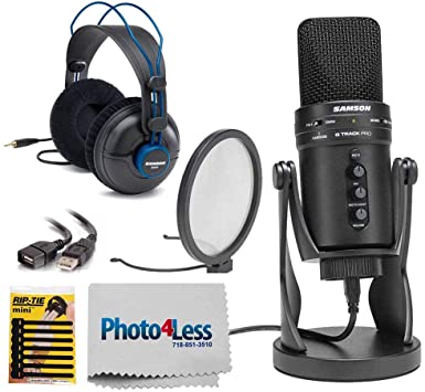 Samson G-Track Pro USB 24-bit Studio Condenser Mic with Audio Interface Pop Filter   Headphones   USB Cable   Rip-Tie   Cleaning Cloth