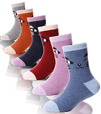 Boys Girls Wool Socks For Child Kid Toddler Thermal Warm Thick Cotton Winter Crew Fun Socks 6 Pairs