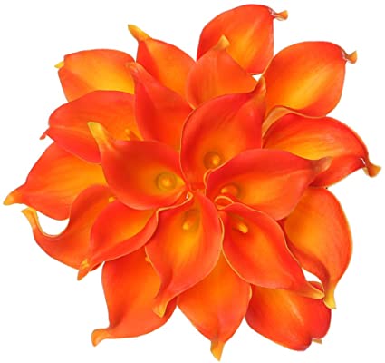 Houda Calla Lily Bridal Wedding Artificial Fake Flowers Party Decor Bouquet PU Real Touch Flower 10PCS (Orange)