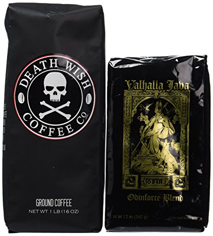 Death Wish Coffee & Valhalla Java Variety Bundle Deal, Fair Trade and USDA Certified Organic, Ground Coffee Beans