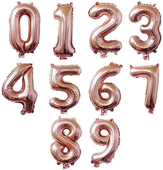 AnnoDeel 10 pcs 16inch Number Rose Gold Mylar Balloons, 0~9 Rose Gold Foil Balloons for Birthday Wedding Party Decorations Number Balloons