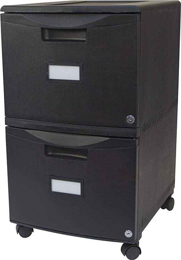 Storex 61312U01C Plastic 2-Drawer Mobile File Cabinet, Letter/Legal, Black