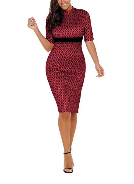 Amzbeauty Half Sleeve Bodycon Midi Dress for Women Formal Knee Length Dresses