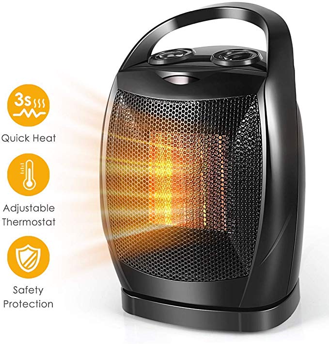 Space Heater–1500W Fast Heat Small Portable Ceramic Space Heater for Office Small Room Desk, Electric Space Heater with Multi Thermostat, Overheat & Tip-Over Protection, Energy Efficient Space Heater