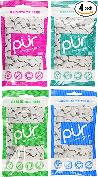 Pur Gum Variety Pack - Peppermint, Pomegranate Mint, Spearmint and Wintergreen - 57 Pieces Each