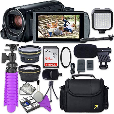 Canon VIXIA HF R800 Camcorder with Sandisk 64 GB SD Memory Card   2.2x Telephoto Lens   0.42x Wideangle Lens   Video Accessory Bundle