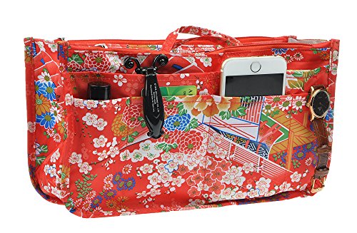 Printed Purse Insert Organizer,13 Pockets in Handbag Liner Bag In Bag with Zipper and Handles