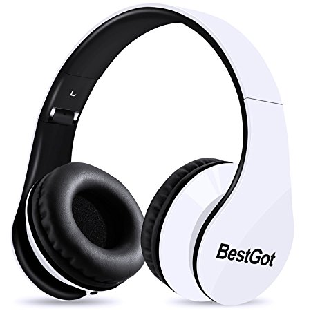 BestGot Headphones for Kids Boys Girls Adult with microphone In-line Volume with Transport Waterproof Bag Foldable Headphone with 3.5mm plug removable cord (White)