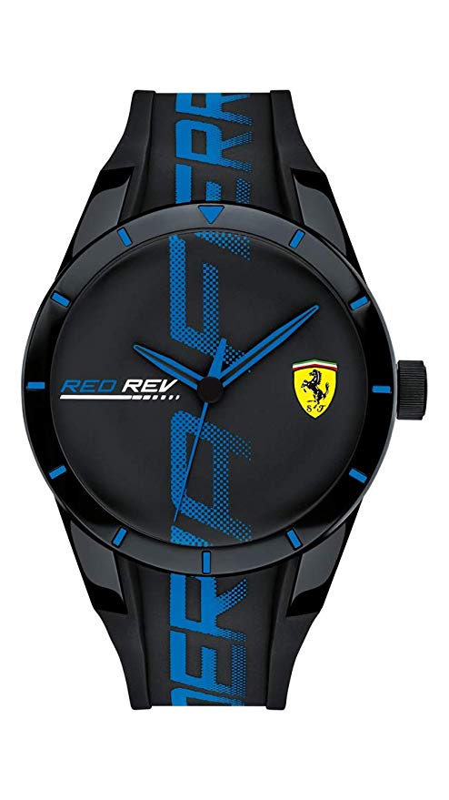 Ferrari Men's RedRev Quartz Plastic and Silicone Strap Casual Watch, Color: Black (Model: 830616)