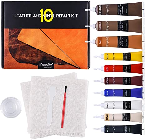 Magicfly Vinyl and Leather Repair Kit, 10 Colors Vinyl Repair Kit for Furniture, Sofa, Jacket, Boat Seat, Leather Repair Kit for Couches, Car Seat to Restore Any Material