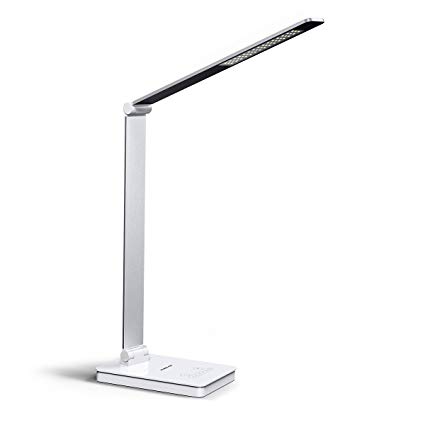 Poweradd LED Desk Lamp, Eye Caring Table Lamp with USB Charging Port, 6 Brightness Levels and 3 Color Temperature Modes Dimmable Touch Sensitive Control, Memory Function, Foldable Table Light (White)