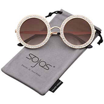 SOJOS Round Oversized Rhinestone Sunglasses for Women Diamond Shades SJ1095 SJ1090