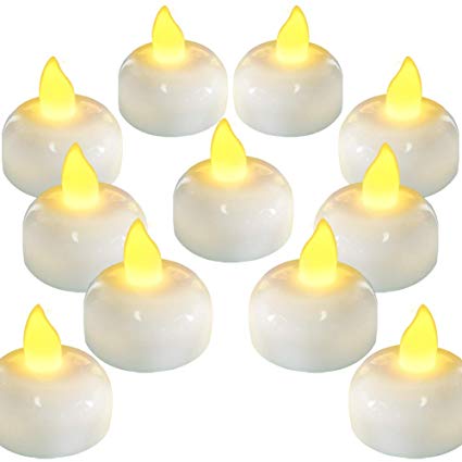 Homemory 24PCS Waterproof Floating Tealights LED Flameless Flickering Tealight Candles Battery Operated for Wedding, Party, Bathroom, Pool, SPA - Amber Yellow