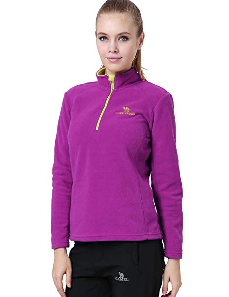 Camel Half Zip Fleece Jacket Women Lightweight Long Sleeve Fleece Pullover for Fall and Winter