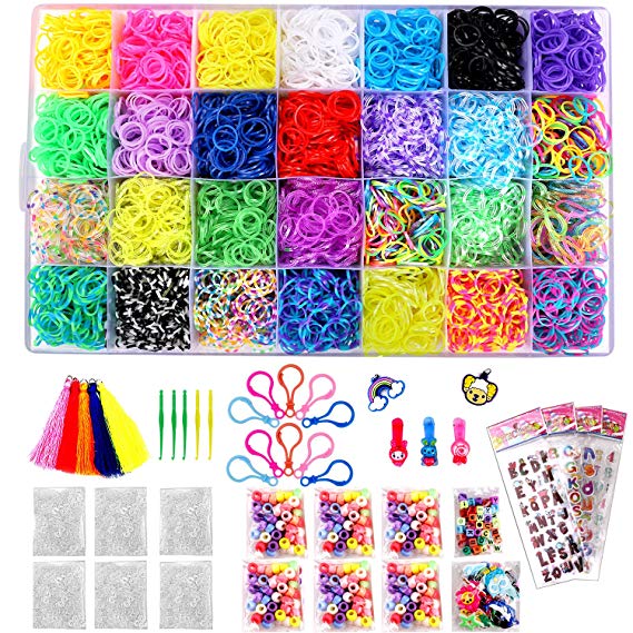 12,000  Rainbow Rubber Bands Refill Set Includes: 11,800 Premium Loom Bands 28 Unique Colors, 600 Clips, 300 Beads, 52 ABC Beads to Personalize Your Bracelet, 30 Charms, 10 Backpack Hooks, Organizer