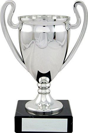 Silver metallised Euro Style Trophy Cup on a black marble base 170mm (6.75