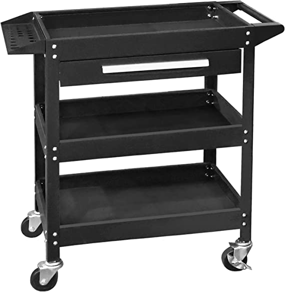 GSTANDARD APTB311B Torin 3 Layer Rolling Tool Cart: Heavy Duty Utility Cart with One Slide Drawer and Tool Organizer for Home, Garage, Warehouse and Auto Shop, Black