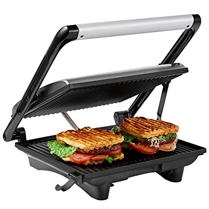 Aicok Panini Press Grill, Sandwich Maker, Panini Maker with Nonstick Plates, Cafe-Style Floating Lid, 1200W, Silver