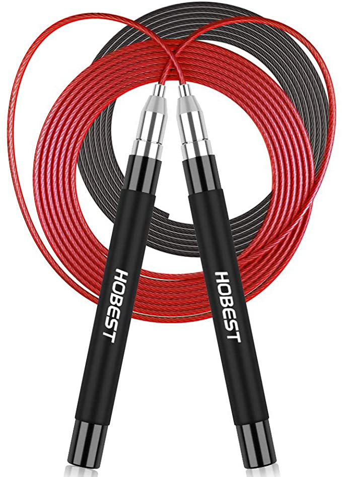 HOBEST Jump Rope, Adjustable Tangle-Free Skipping Rope, Patent Self-Locking & Screw-Free Design Jumping Rope, Weighted Speed Rope (2 Cables) with Comfortable Silicone Grip for Crossfit, MMA Workout