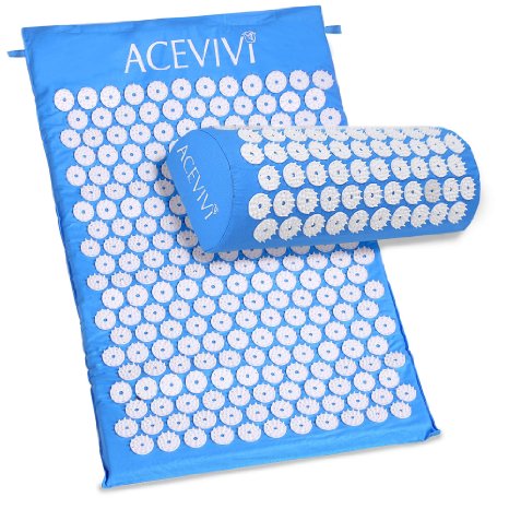 ACEVIVI Best Back and Neck Pain Relief - Acupressure Mat and Pillow Set - Relieves Stress Back Neck and Sciatic Pain - Comes with a Vinyl Carry Bag for Storage and Travel