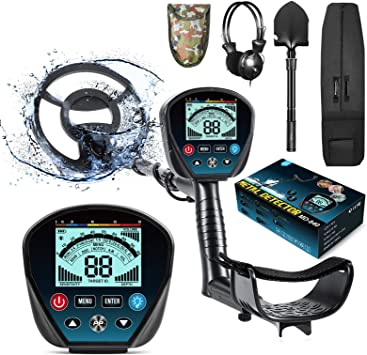 Professional Metal Detector for Adults, High Sensitivity 9 Identification Levels Gold Detector with PinPoint and Discrimination Mode LCD Backlight 10" Waterproof Search Coil with Headphone, Bag&Shovel