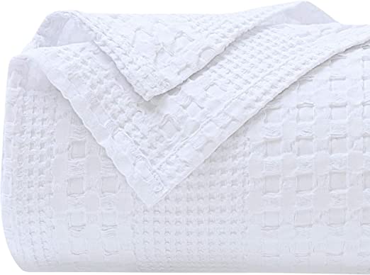 PHF 100% Cotton Waffle Weave Blanket, King Size Soft Breathable Bed Blanket for All Season, Perfect for Layering Couch Bed Sofa(108"x90", King Size, White)