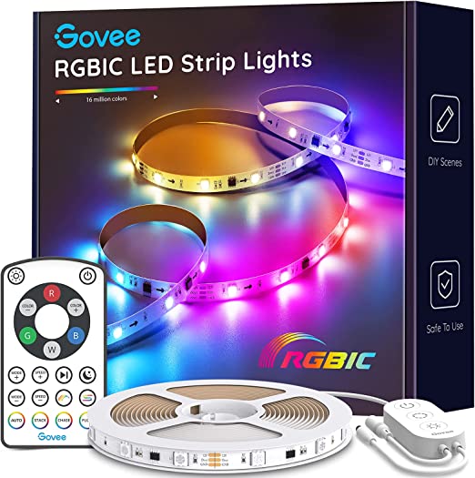 Govee RGBIC Led Strip Lights, Smart LED Lights 16.4ft with Remote Control, 33 Colors Changing, 6 Levels Brightness and 11 Vibrant Scene Modes, Easy Installation Rope Lights for TV, Desk, Bedroom