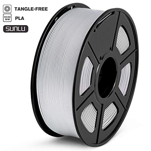 SUNLU PLA Filament 1.75mm 3D Printer Filament PLA Tangle-Free 1kg Spool (2.2lbs), Dimensional Accuracy of  /- 0.02mm PLA Silver