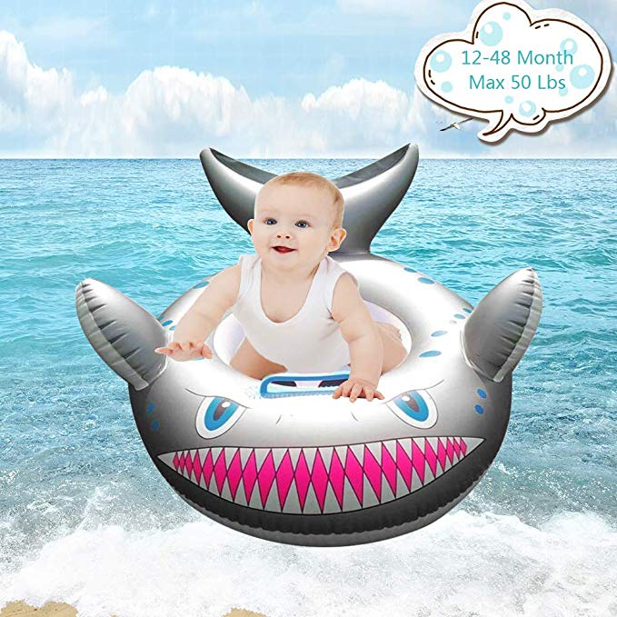 Jellydog Toy Shark Baby Float, Cool Squawking Baby Inflatable Pool Float, Kids Summer Swim Ring, Safe Seat Boat for Age 1-3 Years