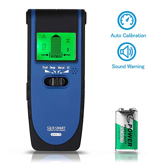 Stud Finder Wall Scanner, SainSmart ToolPAC SMA19 Electric Multi-function Wall Detector for Studs/Wood/Metal/Live AC Wires Detection, with Center Finding Stud Sensor & Sound Warning
