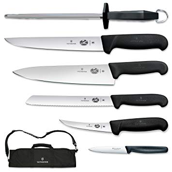 Victorinox 7-Piece Fibrox Handle Cutlery Set with Black Canvas Knife Roll