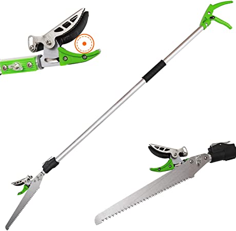 KSEIBI Telescoping Cut and Hold Long Reach Bypass Garden Pruner, Pole Saw, Extendable Saw, Fruit Picker Harvester, Gardening Shear (6-10 Feet Telescoping)