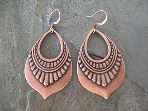 Detailed Metal Copper Plated Hoop Earrings Boho Artisan Jewelry