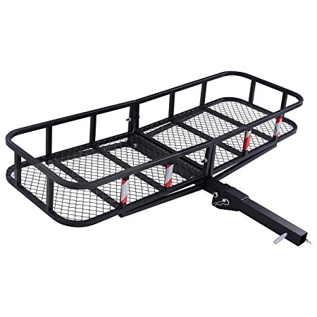 Goplus Folding Cargo Hitch Carrier Storage Basket Luggage Rack Hauler for Truck or SUV, 60" x 20" x 5", Fits to 2" Receiver