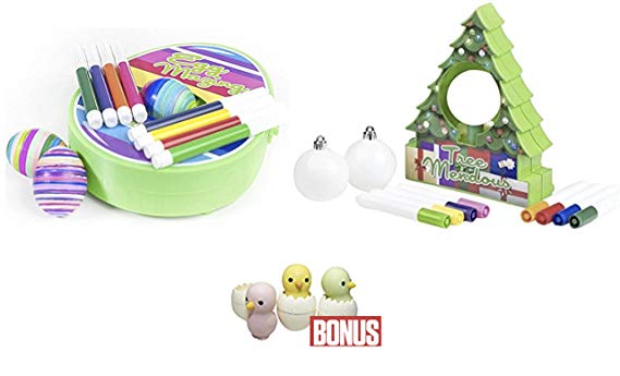 Bundle of EggMazing Easter Egg Decorator Kit and TreeMendous Christmas Tree Ornament Decorating Kit with Bonus Egg Chicks Erasers