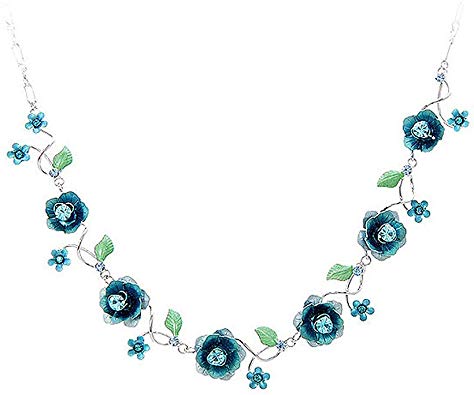 Glamorousky Elegant Rose Necklace with Blue Austrian Element Crystals (1025)